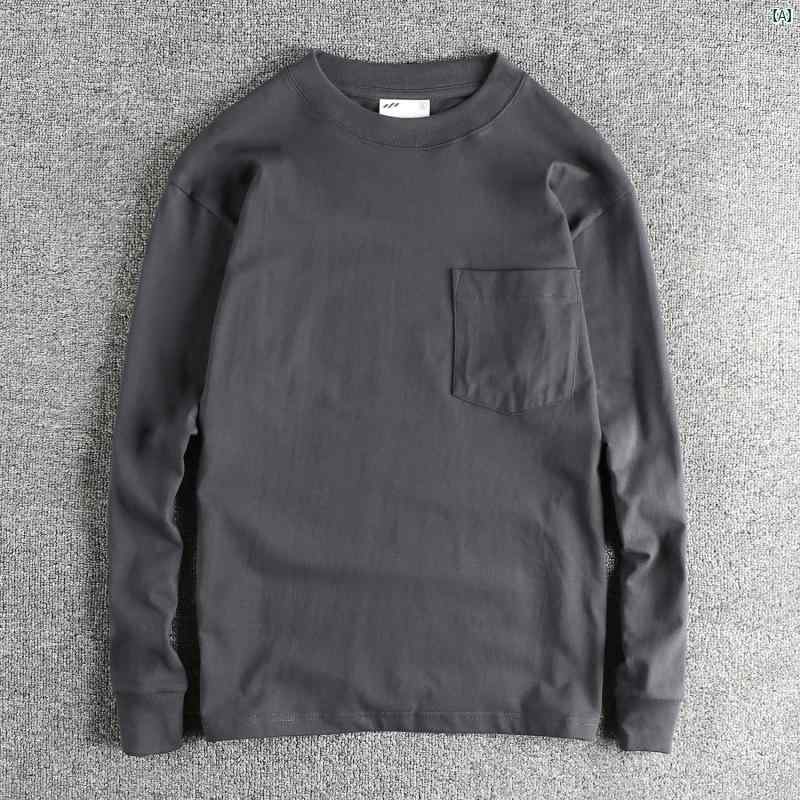 メンズ メンズファッション ファッション 男性用 オシャレ レトロ メンズ ポケット 長袖 Tシャツ 0 G コーマ コットン 快適 ラウンドネック シャツ トップ リアル ショット