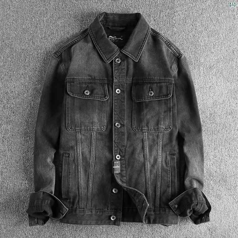 メンズ　メンズファッション　ファッション　男性用　オシャレ レトロ ウォッシュ 加工 アメリカン モーター サイクル デニムジャケット メンズ フィット ショート デイリー カジュアル ジャケット トップ