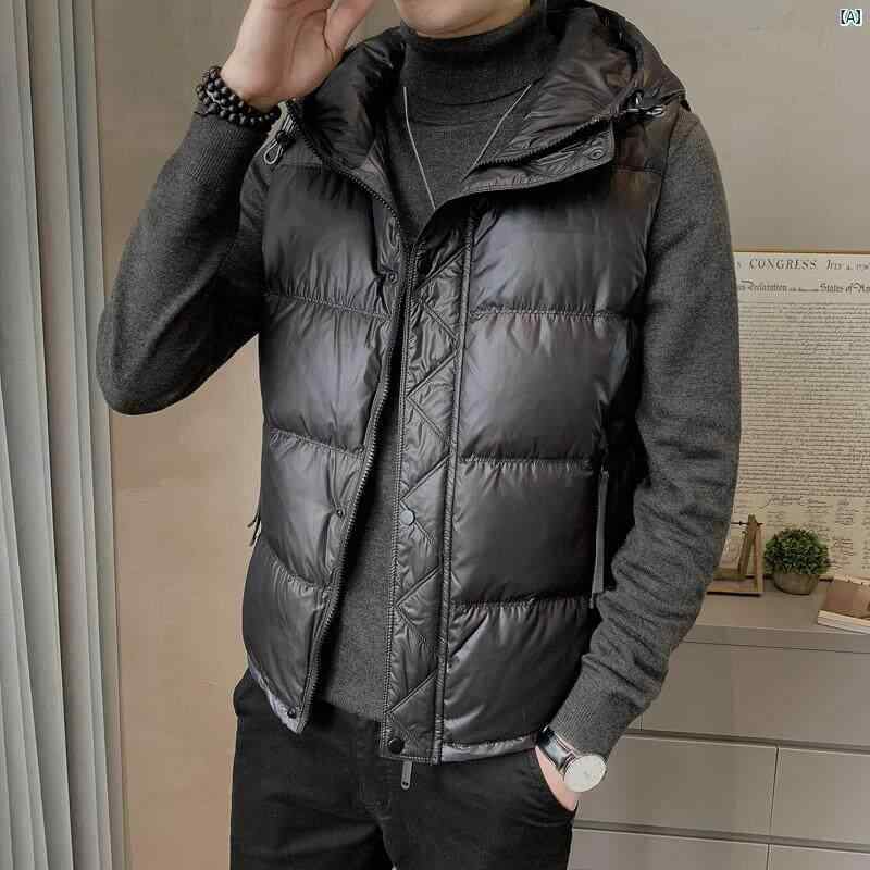 メンズ　ファッション　韓国ファッション　オシャレ　カジュアル　男性用　大歳 フード付き ダウン ベスト ジャケット 男性 秋　冬 ファッション カジュアル チョッキ アウタートップ