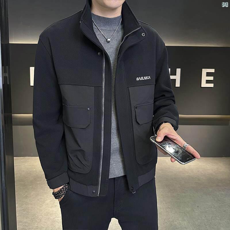 メンズ　ファッション　韓国ファッション　オシャレ　カジュアル　男性用　大歳 スタンドカラー ブリ ティッシュ ジャケット メンズ 秋　冬 カジュアル ファッション トップ