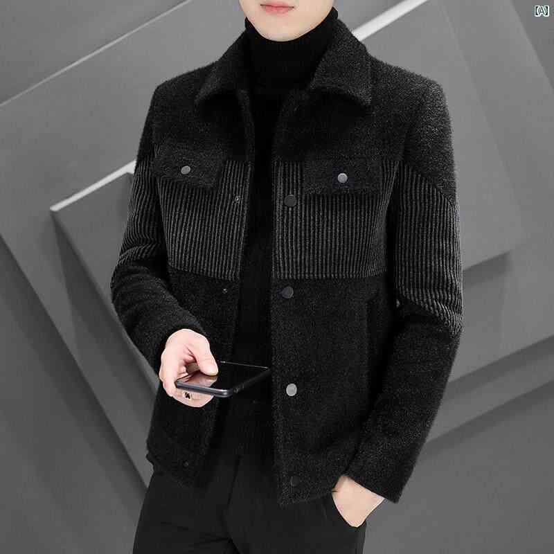 メンズ　ファッション　韓国ファッション　オシャレ　カジュアル　男性用　大歳 ウール ジャケット メンズ 秋　冬 暖かい 厚手 スリムフィット ボタン 付き コート