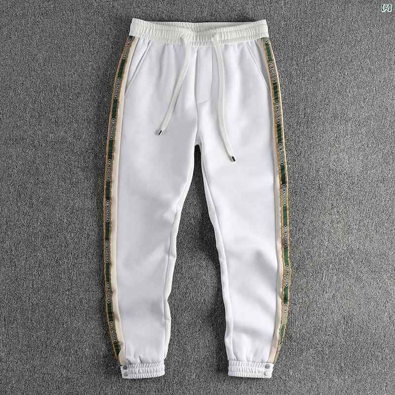 メンズ メンズファッション ファッション 男性用 オシャレ サイド レター ウェビング スプライシング カジュアル スウェットパンツ 厚手 ニット 生地 男性用 秋 冬 スリム スポーツ レギンス