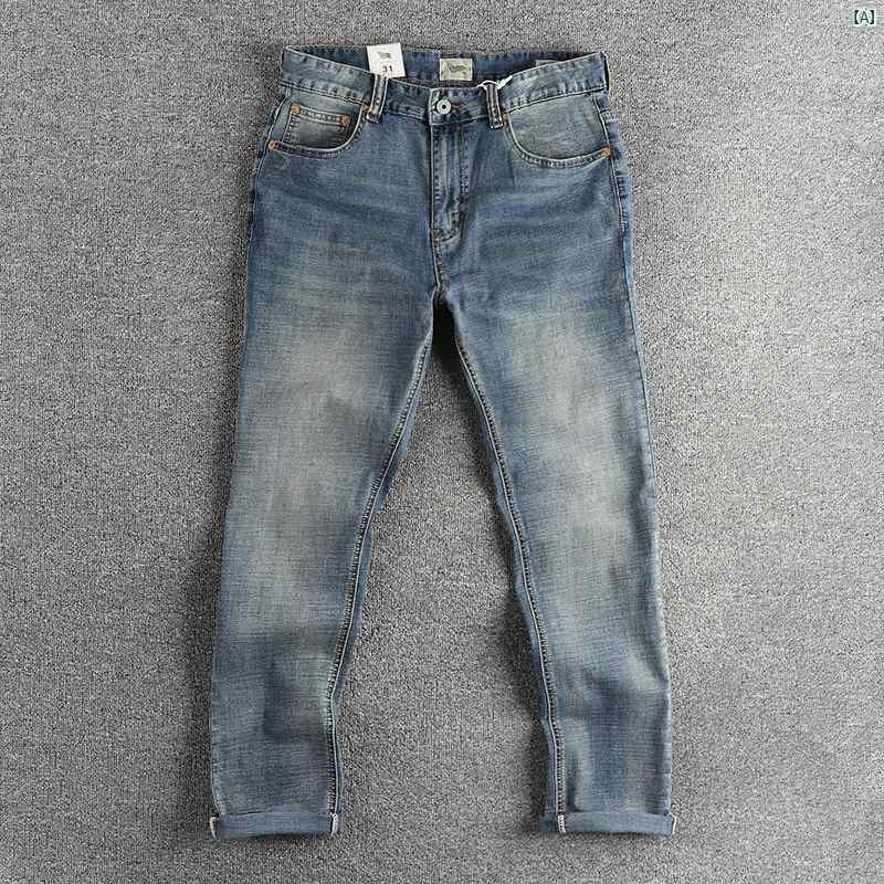 メンズ　メンズファッション　ファッション　男性用　オシャレ 伸縮性 薄手 生地 メンズ イースト ウォッシュ ジーンズ レト ロース リム ストレート レッグ パンツ