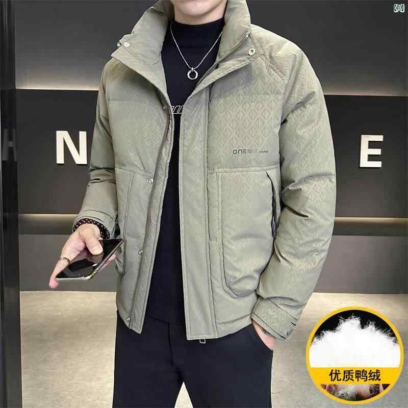 メンズ　ファッション　韓国ファッション　オシャレ　カジュアル　男性用　大歳 ダウン ジャケット メンズ 冬 ダーク フラワー 厚手 軽量 薄手 スタンドカラー ショート ホワイトダックダウン