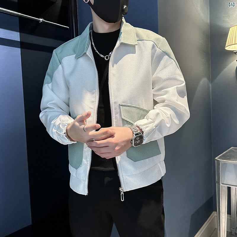 メンズ　ファッション　韓国ファッション　オシャレ　カジュアル　男性用　大歳 アメリカン スタンドカラーストライプ ジャケット メンズ 春秋 快適 コート メンズカジュアル