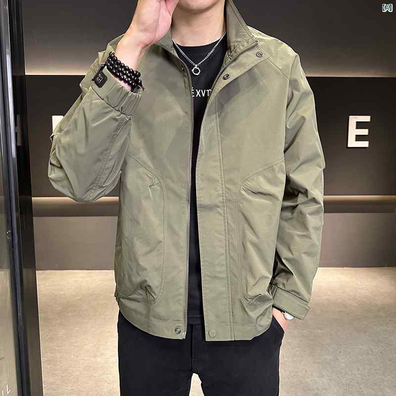 メンズ　ファッション　韓国ファッション　オシャレ　カジュアル　男性用　大歳 スタンドカラー ジャケット メンズ 春先 秋たり カジュアル 無地 ワークジャケット