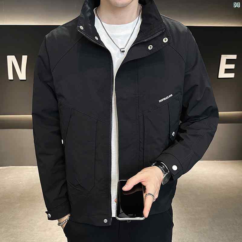 メンズ　ファッション　韓国ファッション　オシャレ　カジュアル　男性用　大歳 メンズ 春秋 ジャケット スタンドカラー ワークウェア トップス 秋 カジュアル ショート ウィンドブレーカージャケット