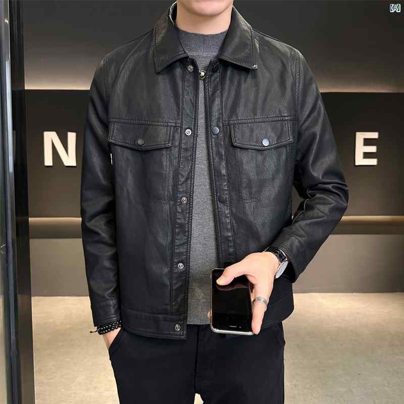 メンズ　ファッション　韓国ファッション　オシャレ　カジュアル　男性用　大歳 レザー メンズ 春秋 コート スリム ショート ハイエンド