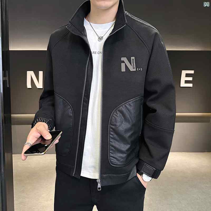メンズ 流行り物 韓国流行り物 オシャレ 心地よい 成人男性用 大歳 心地よい スプライシング 上衣 メンズ 年月 ハイエンド 照明ランプ色合い 秋 いの一番