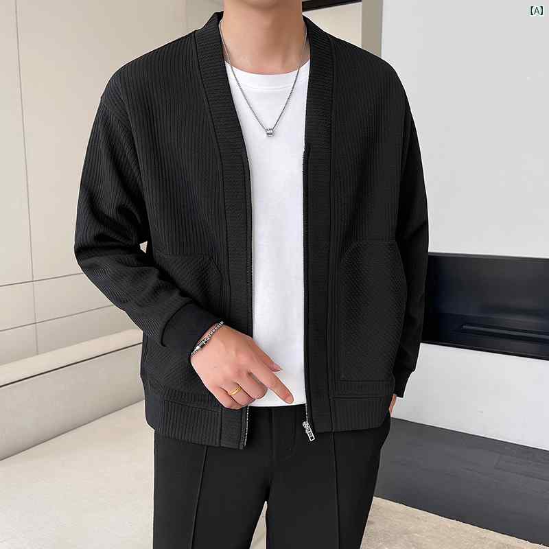 メンズ　ファッション　韓国ファッション　オシャレ　カジュアル　男性用　大歳 春秋ノー カラー 軽量大歳 男性用 ジャケット カジュアル レトロ トップ