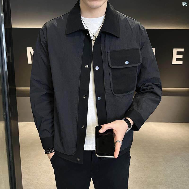 メンズ　ファッション　韓国ファッション　オシャレ　カジュアル　男性用　大歳 フェイク 2点 ジャケット メンズ 春秋 ハイエンド スリム シャツ