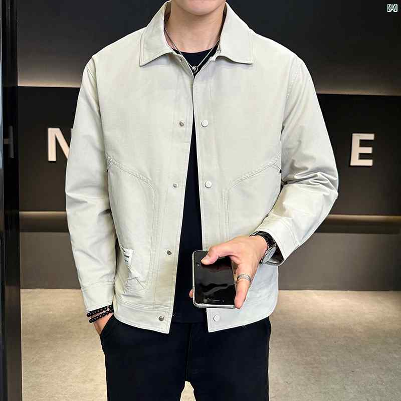 メンズ　ファッション　韓国ファッション　オシャレ　カジュアル　男性用　大歳 ワークジャケット 男性用 春秋 韓国 カジュアル シンプル ジャケット 無地 薄手