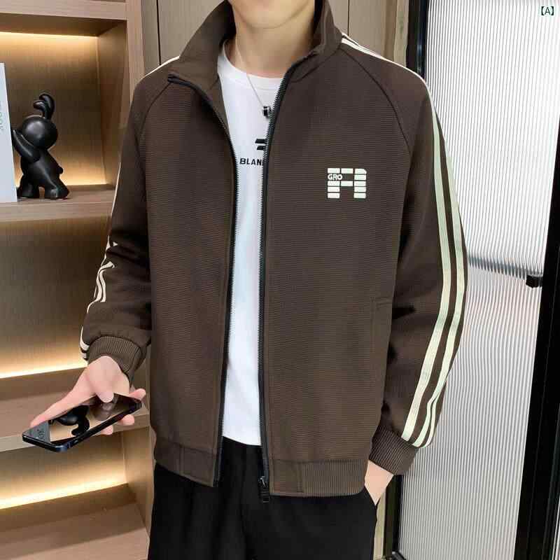 メンズ　ファッション　韓国ファッション　オシャレ　カジュアル　男性用　大歳 スタンドカラーストライプ パッチワーク ジャケット メンズ 春秋 ファッション カジュアル スポーツ トップス