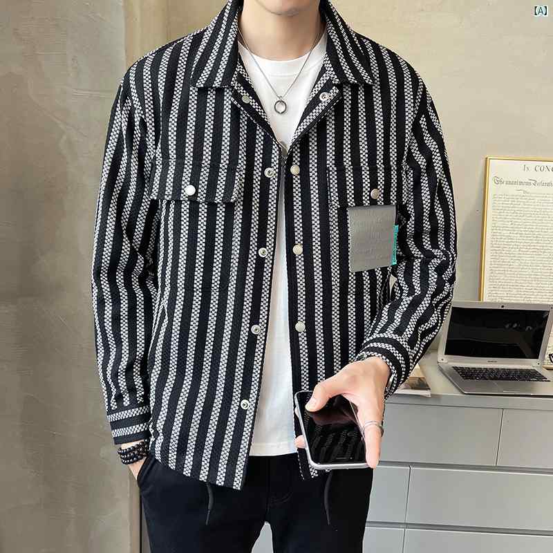 メンズ　ファッション　韓国ファッション　オシャレ　カジュアル　男性用　大歳 ジャケット メンズ 春秋 ハイエンド ファッション カジュアル ストライプシャツ トップ