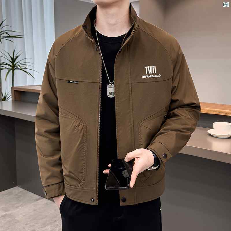 メンズ　ファッション　韓国ファッション　オシャレ　カジュアル　男性用　大歳 スタンドカラー パッチワーク ワーク ジャケット メンズ 春秋 カジュアル アメリカン スポーツ トップス