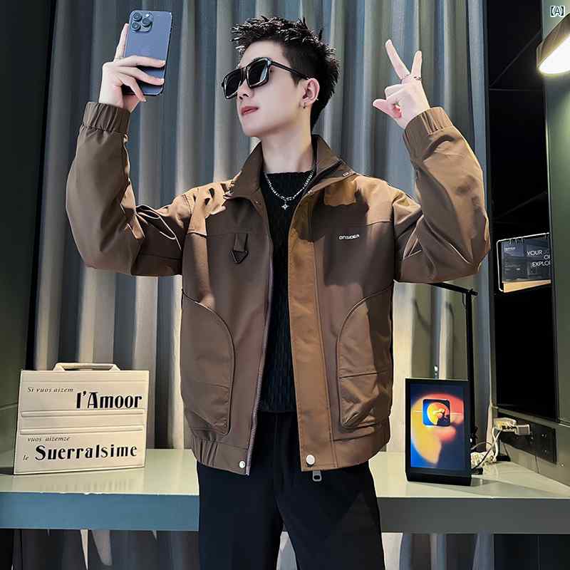 メンズ　ファッション　韓国ファッション　オシャレ　カジュアル　男性用　大歳 アメリカン レトロ スタンドカラー ジャケット メンズ 春秋 ファッション アウトドア 薄手 スポーツ トップ