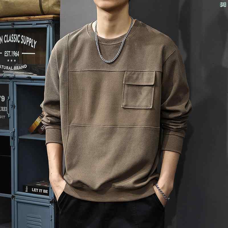 メンズ　ファッション　オシャレ　男性　大歳ストリート 秋 アメリカン レトロ ヘビーウェイト スウェットシャツ メンズ パッチワーク ジャカード コーデュロイ セーター たり 大きいサイズ ラウンドネック トップ
