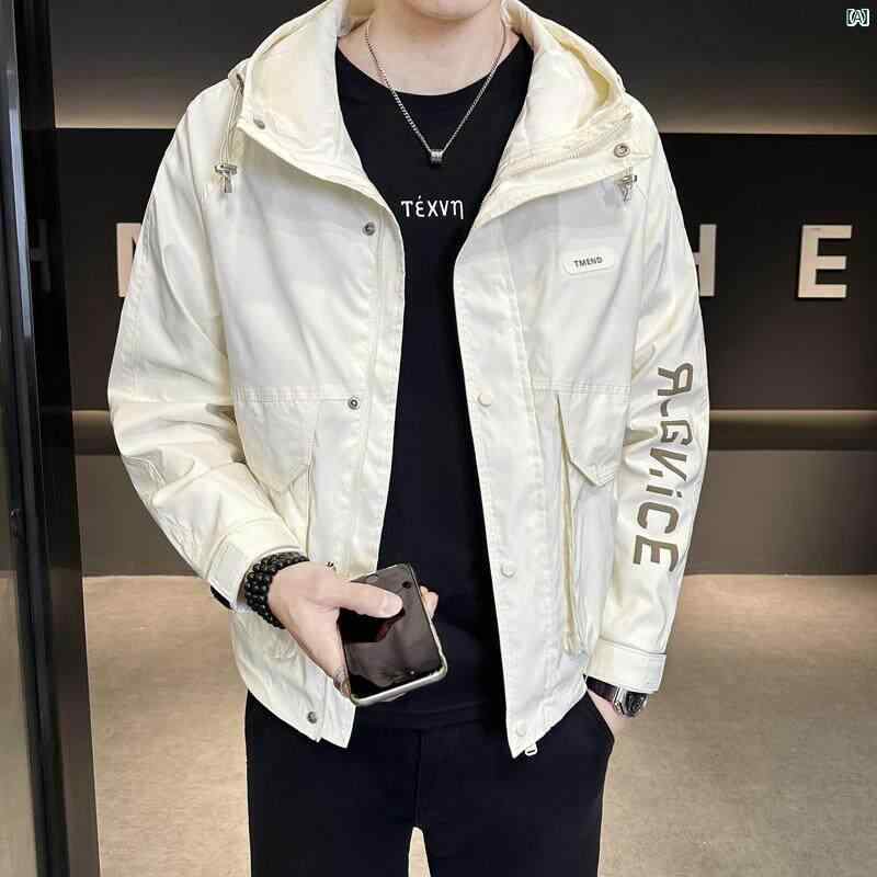 メンズ　ファッション　韓国ファッション　オシャレ　カジュアル　男性用　大歳 メンズ フード付き ワークジャケット 春秋 ファッション カジュアル レター スポーツ トップス