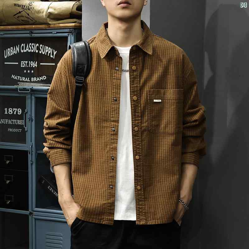 メンズ　ファッション　オシャレ　男性　大歳ストリート 秋 レトロ ワッフル 長袖 シャツ メンズ 春 アメカジ ジャケット