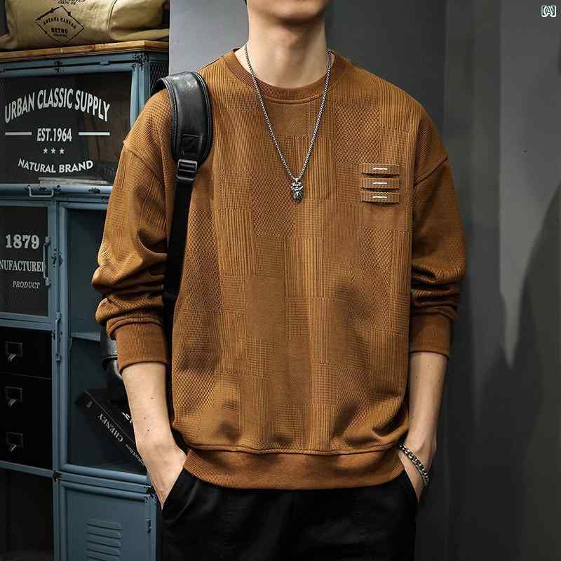 メンズ 流行り物 オシャレ 成人男性 大歳表どおり 秋 アメリカン ジャカード スプライシング ヘビーウェイト トレーナー メンズ 春 たり 馬鹿でかい大きさ プルオーバーティーシャツ ラウンド素っ首 とっ始め