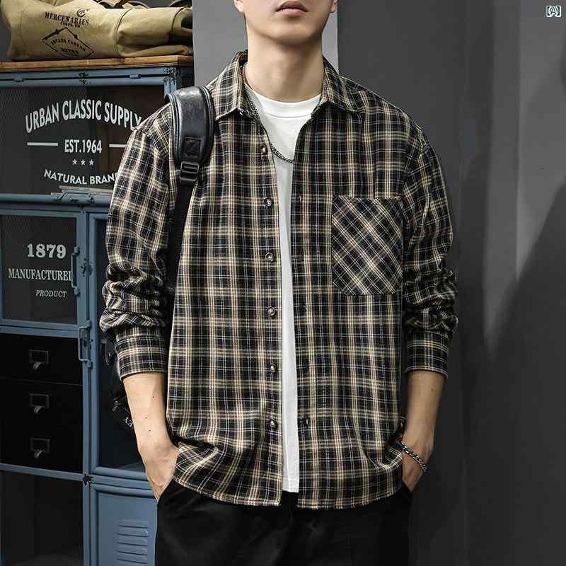 メンズ　ファッション　オシャレ　男性　大歳ストリート 春秋 レトロ チェック柄 シャツ メンズ 長袖 カジュアル ジャケット