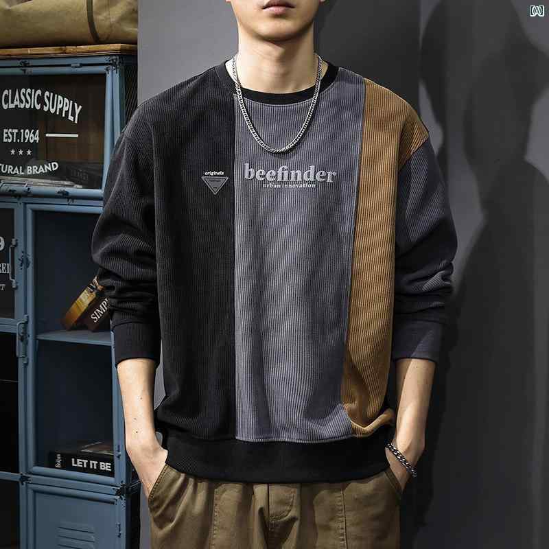 メンズ 流行り物 オシャレ 成人男性 大歳表どおり 秋 スプライシング  メンズ トレーナー 朦々たる コール天 刺しゅう 長袖 アメリカン ラウンドネックプルオーバー とっ始め
