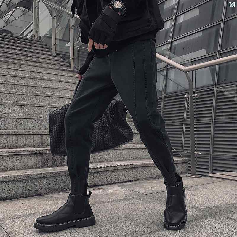 メンズ　ファッション　韓国ファッション　オシャレ　カジュアル　男性用　大歳 男性用 ブラックデニムパンツ 春秋 カジュアル レギンス スウェットパンツ