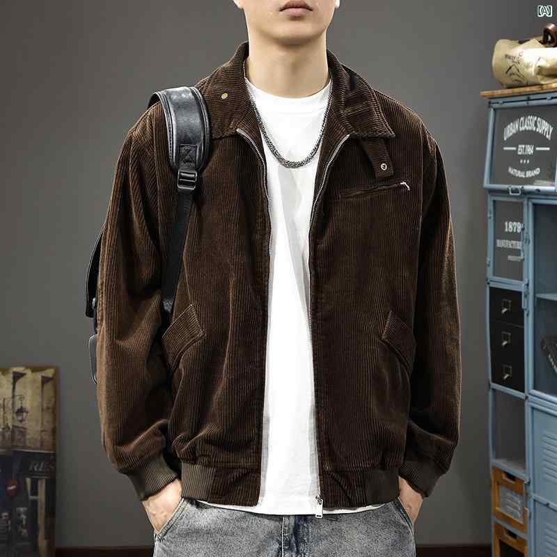 メンズ　男性 ファッション 韓国 オシャレ たり 大歳ストリート 秋 ヘビー コーデュロイジャケット アメリカン レトロ 質感 大きいサイズ 作業着 カジュアル ジャケット