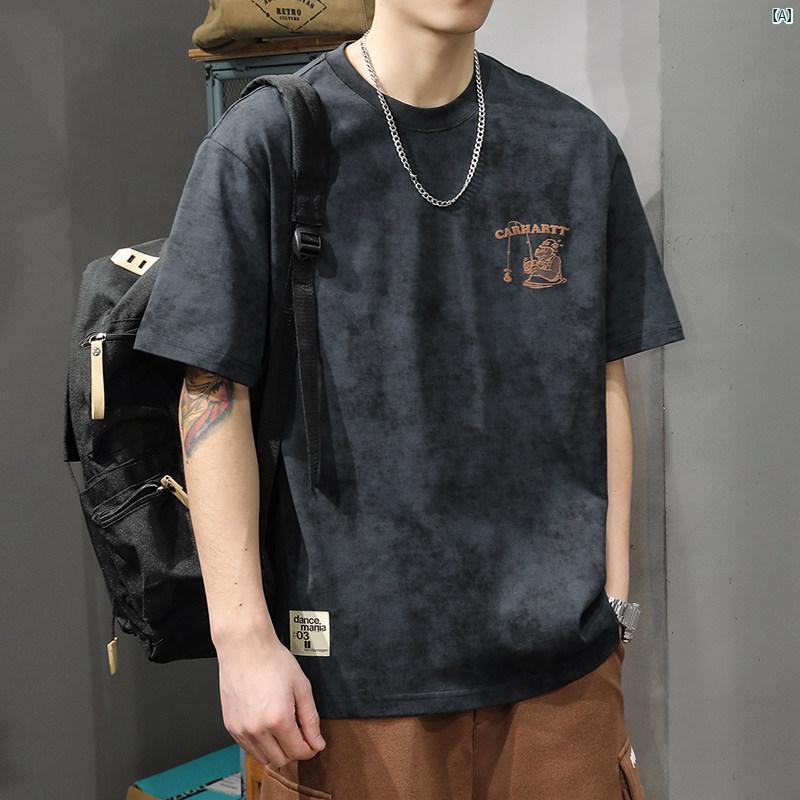 メンズ　男性 ファッション 韓国 オシャレ たり 大歳ストリート アメリカン ストリート プリント 半袖 Tシャツ 男性用 たり 大きいサイズ 夏 厚手 コットン ラウンドネック