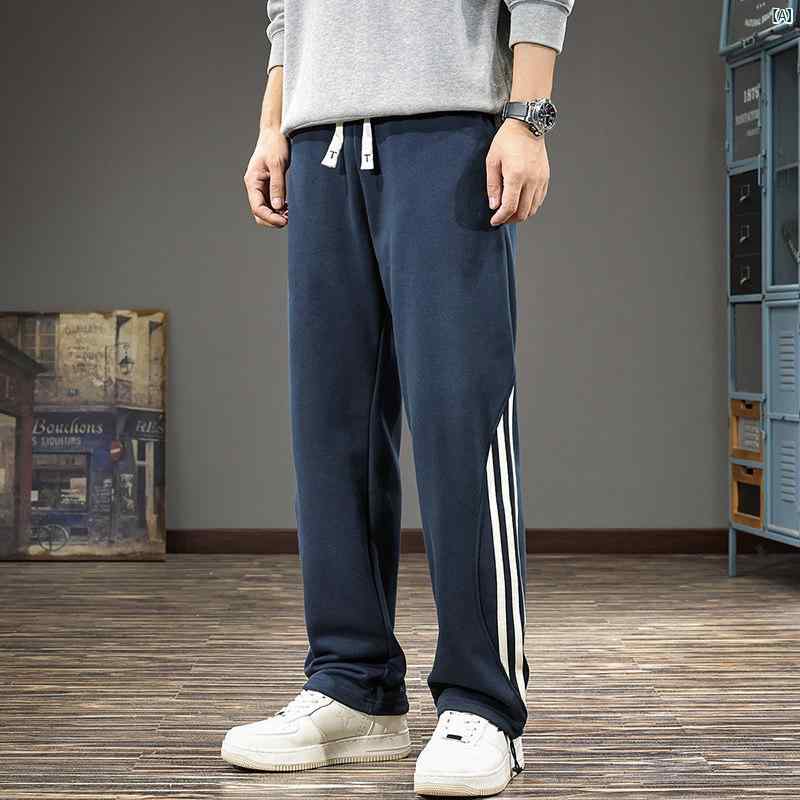 メンズ　ファッション　オシャレ　男性　大歳ストリート 秋 ストレート ストライプ スウェットパンツ メンズ アメリカン レトロ ヘビー ドレープ カジュアル パンツ