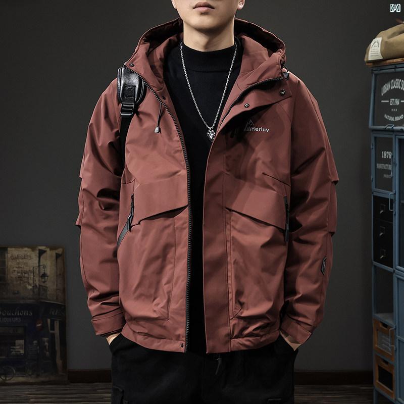 メンズ 流行り物 オシャレ 成人男性 大歳表どおり 冬 牟礼つづき物 戸外 防風 受け持ち 打ち倒す 上衣 メンズ 90 合鴨 ボンネット付き添い人 細工物上衣 メンズファッション-コート・ジャケット