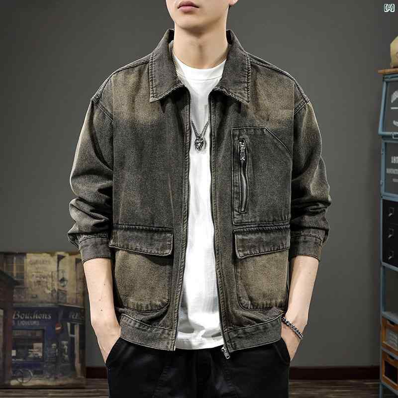 メンズ　男性 ファッション 韓国 オシャレ たり 大歳ストリート アメリカ ウェイストランド デニムジャケット 男性用 秋 ウォッシュ 加工 ワークジャケット トップ