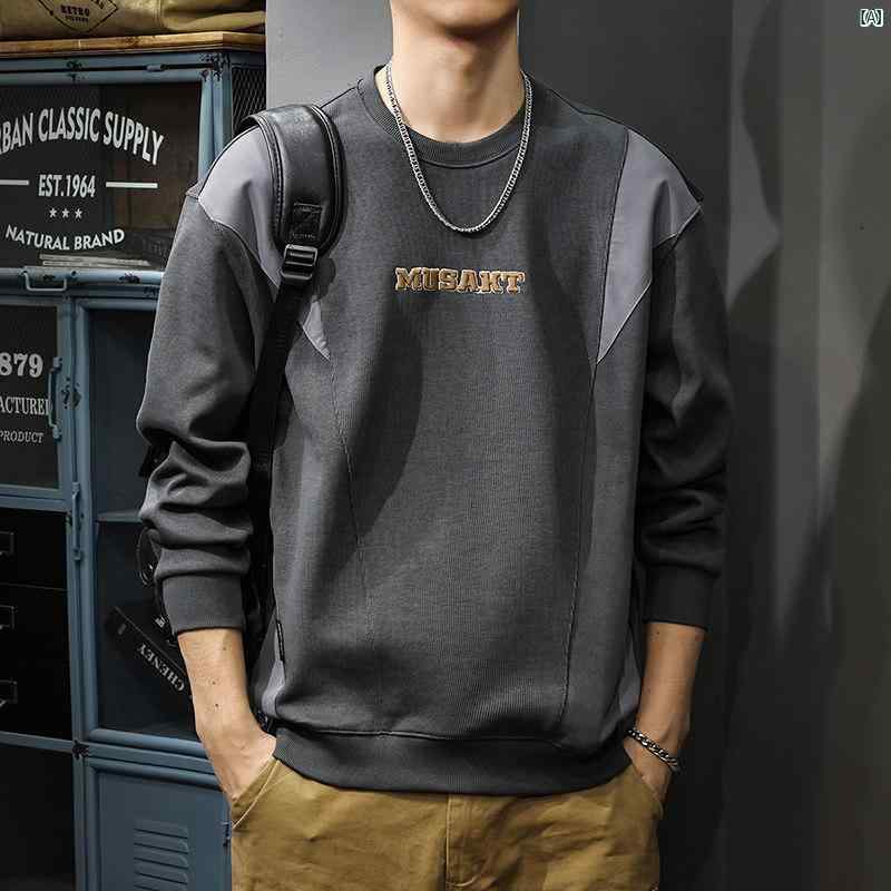 メンズ　男性 ファッション 韓国 オシャレ たり 大歳ストリート 秋 文字 刺繍 スウェットシャツ アメリカン ファッション ステッチ 長袖 トップヘビー ボトム シャツ