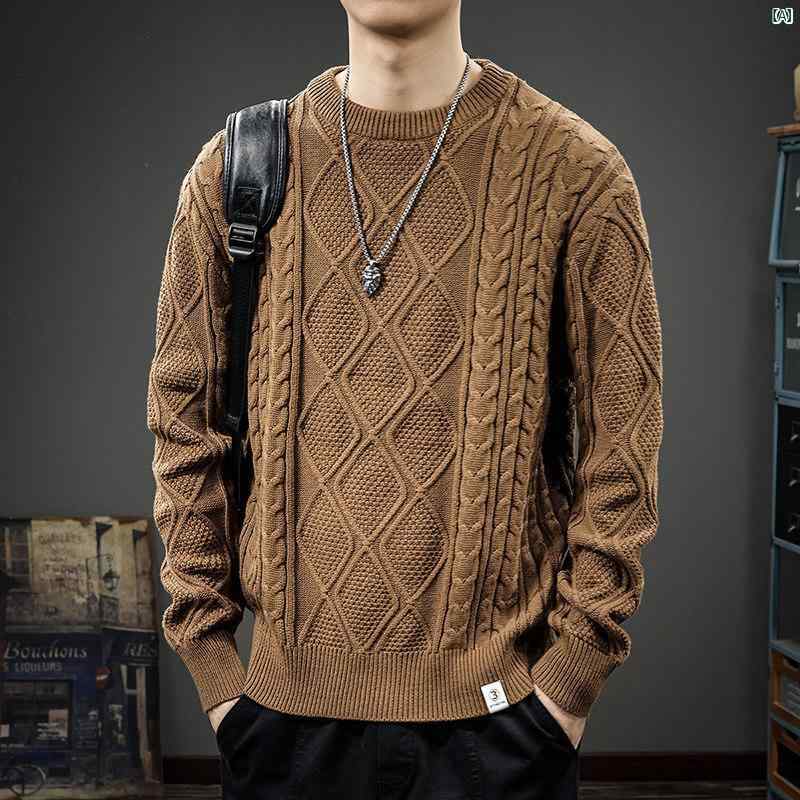 メンズ　男性 ファッション 韓国 オシャレ たり 大歳ストリート 秋 厚手 ニット ツイスト ラウンドネック セーター アメリカン レトロ カジュアル プルオーバー