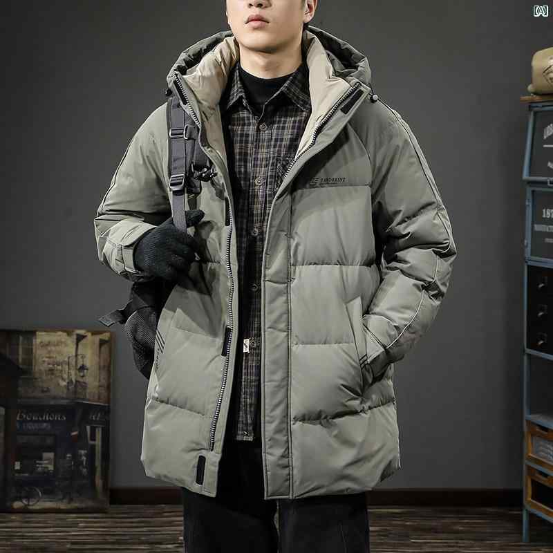メンズ　男性 ファッション 韓国 オシャレ たり 大歳ストリート 冬 アウトドア 防寒 暖かい ミドル丈 ダウン ジャケット たり 大きいサイズ グース 厚手 フード付き パン