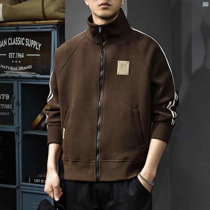 メンズ　男性 ファッション 韓国 オシャレ たり 大歳ストリート 秋 ヘビー カーディガン セーター アメリカ ファッション ジャケット スタンドカラー スポーツ カジュアル トップ