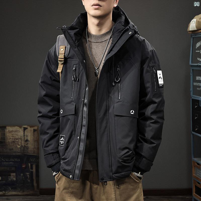 メンズ　男性 ファッション 韓国 オシャレ たり 大歳ストリート 冬 90 ダック ダウン フード付き ジャケット アメリカン 厚く 暖かいたり 大きいサイズ 充電 アウトドア ワーク