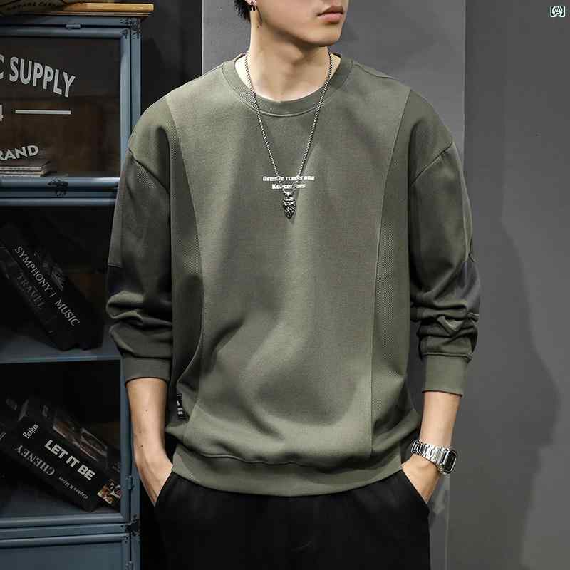 メンズ 成人男性  流行り物 韓国 オシャレ たり 大歳表どおり 秋 ヘビーウェイト ラウンド素っ首 トレーナー アメリカン 流行り物 レトロ スプライシング 長袖 プルオーバー 心地好い 上衣