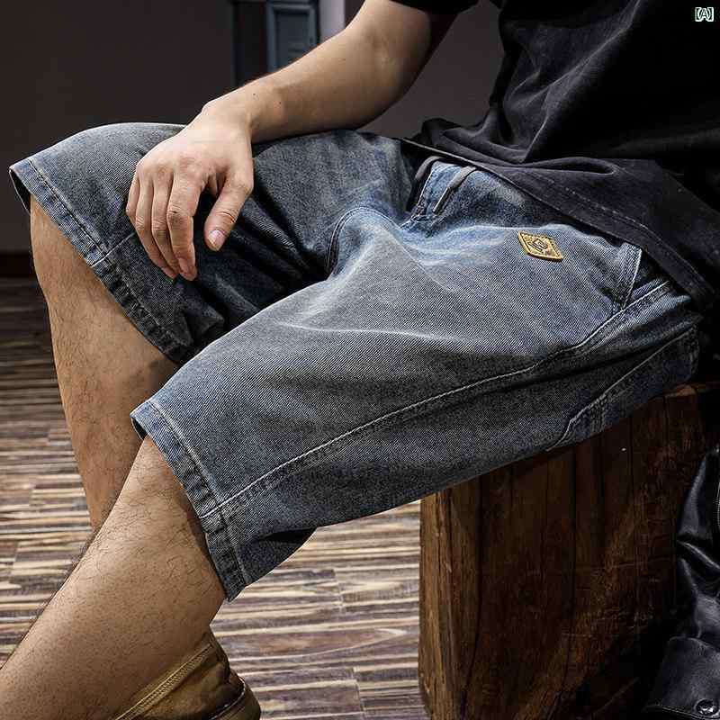 メンズ　ファッション　オシャレ　男性　大歳ストリート 夏 ウォッシュ ダメージ ストレート デニムショートパンツ メンズ アメリカン アウター ミッド パンツ カジュアル 五分丈