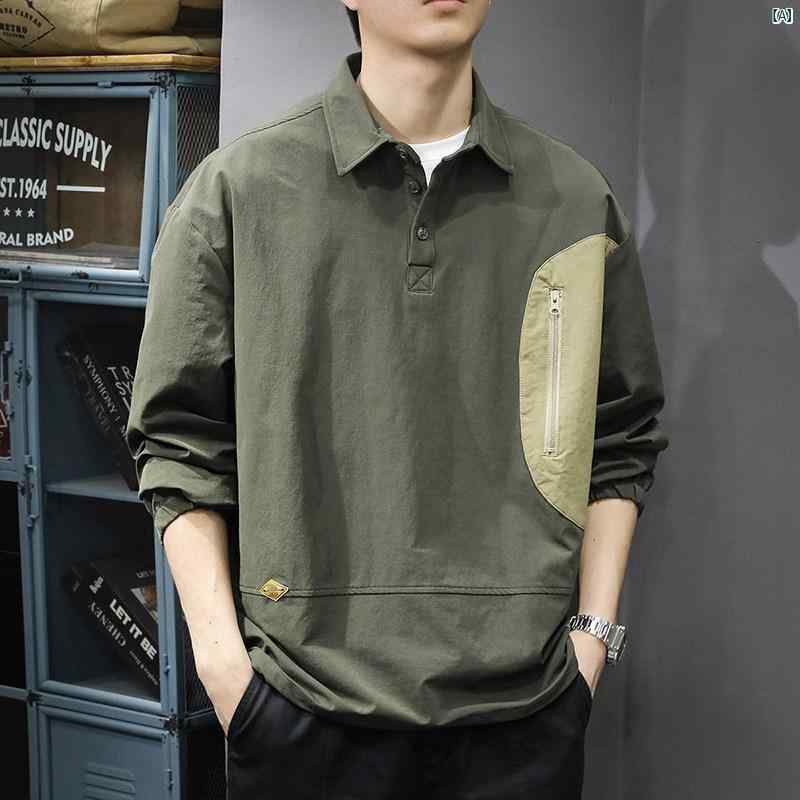 メンズ 流行り物 オシャレ 成人男性 大歳表どおり 時間 ポロ 色合い プルオーバー メンズ アメカジ 長袖 秋 ファスナー 衣嚢 上衣 その他-メンズファッション