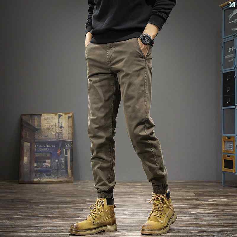 メンズ　ファッション　オシャレ　男性　大歳ストリート 春 パイ Shuai 脚 カジュアル パンツ メンズ スリム 裾細 アメリカ ファッション 秋 スポーツ ズボン