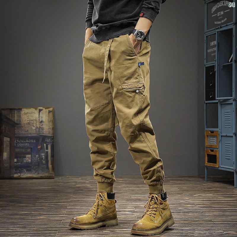メンズ　ファッション　オシャレ　男性　大歳ストリート 春 ジッパー パンツ アメリカン 機能的 オーバー オール メンズ レッグ カジュアル スリム ロング