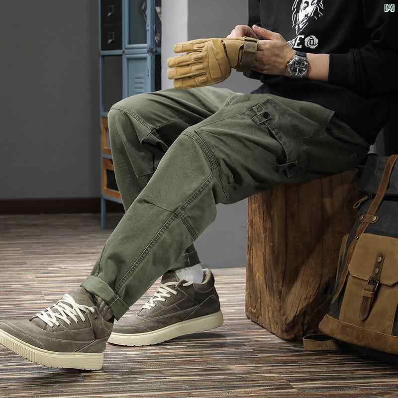 メンズ　男性 ファッション 韓国 オシャレ たり 大歳ストリート アメリカ レトロ 機能性 スプライシング オーバー オール ストレート 大きいサイズ パンツ 春 コットン カジュアル
