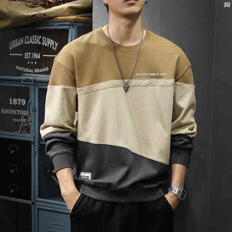 メンズ　男性 ファッション 韓国 オシャレ たり 大歳ストリート アメリカ ファッション ステッチ スウェットシャツ 秋 ヘビー 長袖 Tシャツ イン シャツ トップ