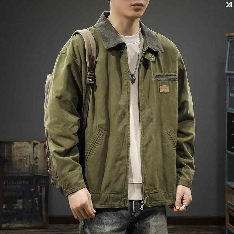 メンズ　男性 ファッション 韓国 オシャレ たり 大歳ストリート アメリカン レトロ ワークウェア ジャケット 秋 カジュアル ハンティング スーツ コットン トップ ジャケット