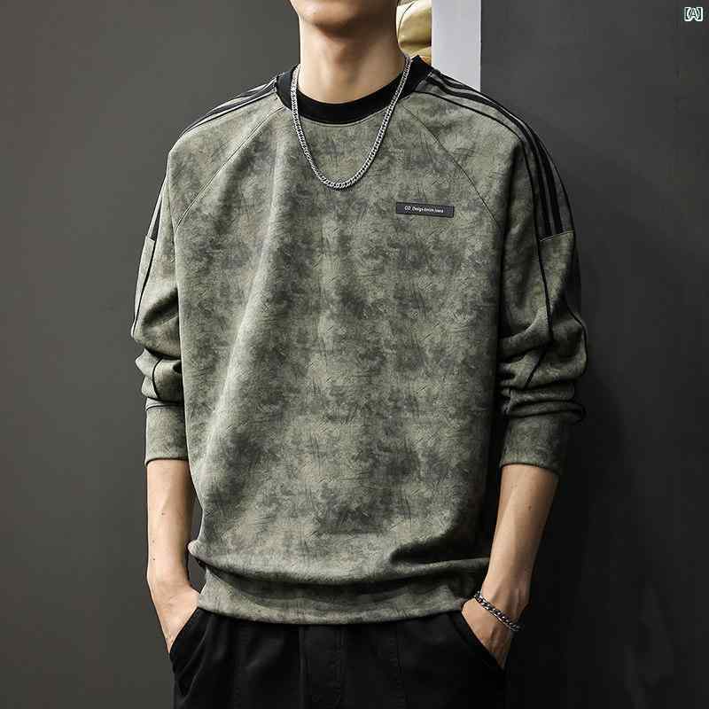 メンズ 成人男性  流行り物 韓国 オシャレ たり 大歳表どおり 秋 冬 甚だしい 縞模様 ラグラン 調教師 アメリカン レトロ ウォッシュ ラウンドネックプルオーバー 上衣