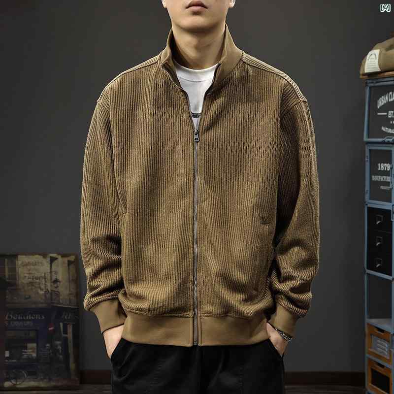 メンズ　男性 ファッション 韓国 オシャレ たり 大歳ストリート 秋 ヘビーウェイト スタンドカラー ニット ジャケット アメカジ カーディガン セーター 冬 小麦 耳 テクスチャ