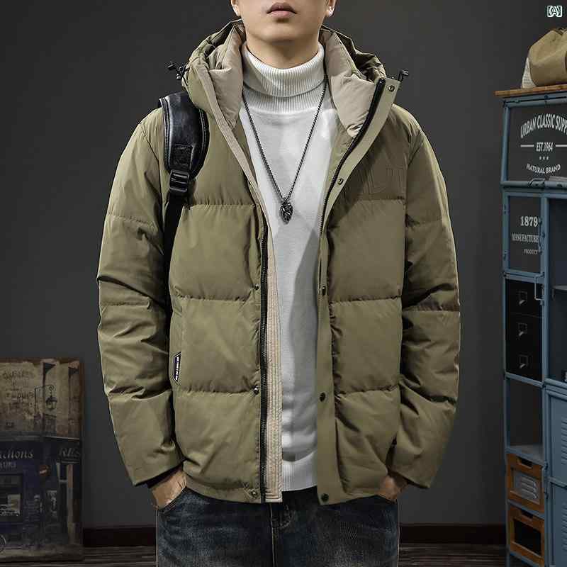 メンズ　男性 ファッション 韓国 オシャレ たり 大歳ストリート 冬 エンボス ダック ダウン ジャケット 屋外 防風 カジュアル 厚手 フード付き パン