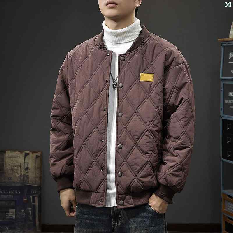 メンズ　男性 ファッション 韓国 オシャレ たり 大歳ストリート 冬 防風 暖かい ベースボール カラーコットン コート アメカジ イン チェック エア コットンジャケット