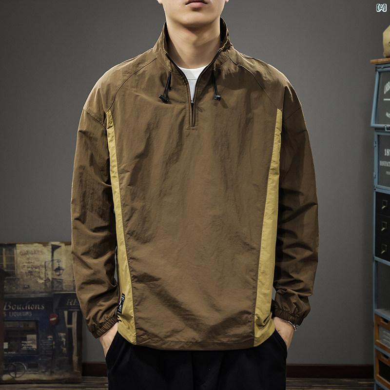メンズ　男性 ファッション 韓国 オシャレ たり 大歳ストリート アメリカン スプライシング 作業着 速乾 長袖 シャツ 秋 屋外 防風 ジャケット スタンドカラー